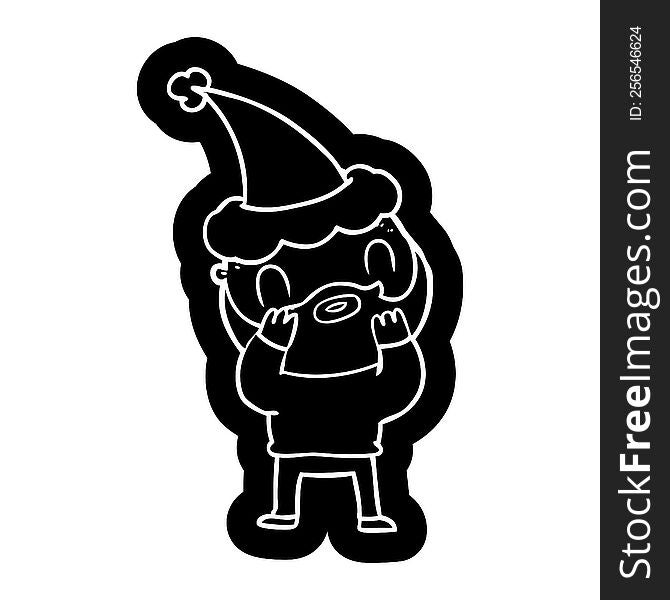 quirky cartoon icon of a bearded man wearing santa hat