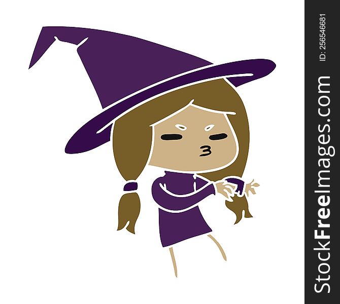 cartoon illustration of a cute witch kawaii girl. cartoon illustration of a cute witch kawaii girl