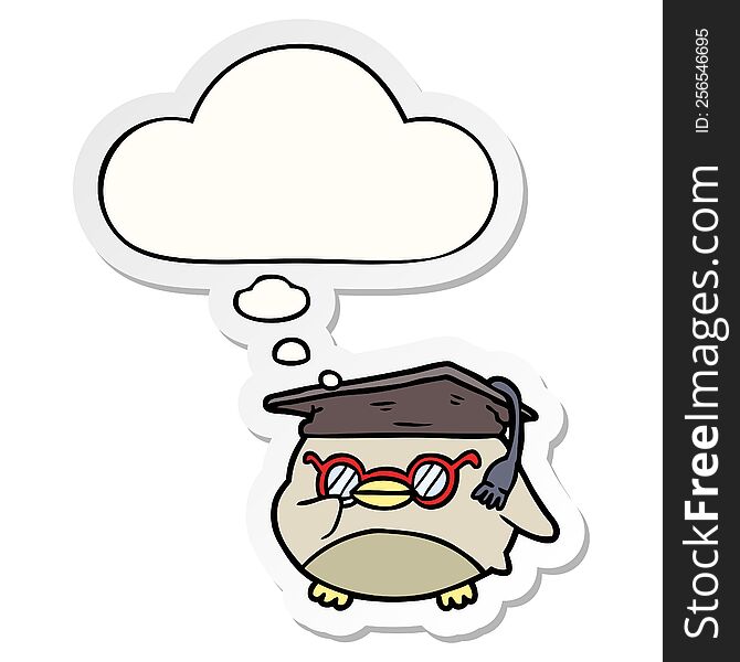 cartoon clever bird with thought bubble as a printed sticker