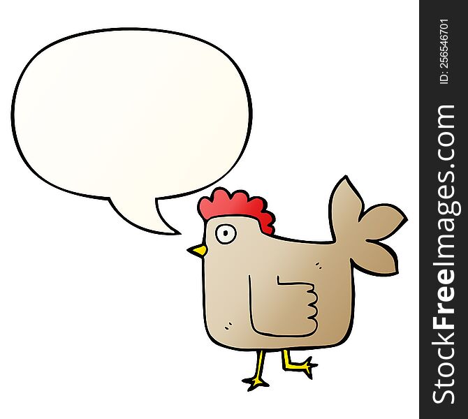 Cartoon Chicken And Speech Bubble In Smooth Gradient Style