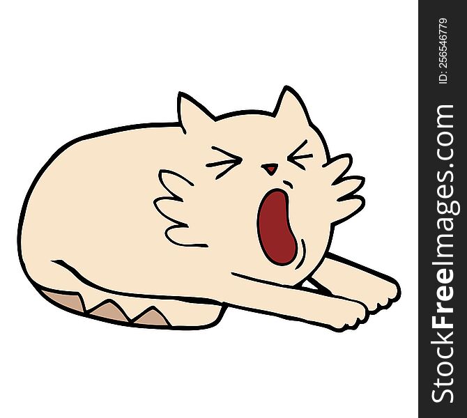 hand drawn doodle style cartoon yawning cat