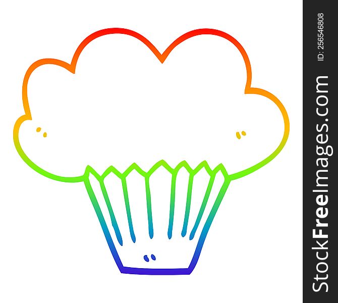 rainbow gradient line drawing of a cartoon muffin