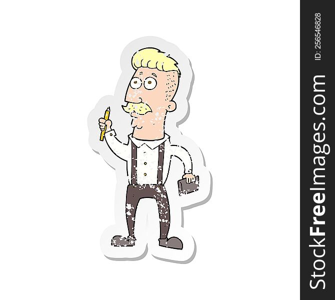 retro distressed sticker of a cartoon man with notebook
