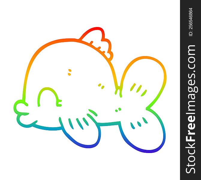 rainbow gradient line drawing of a cartoon fish swimming