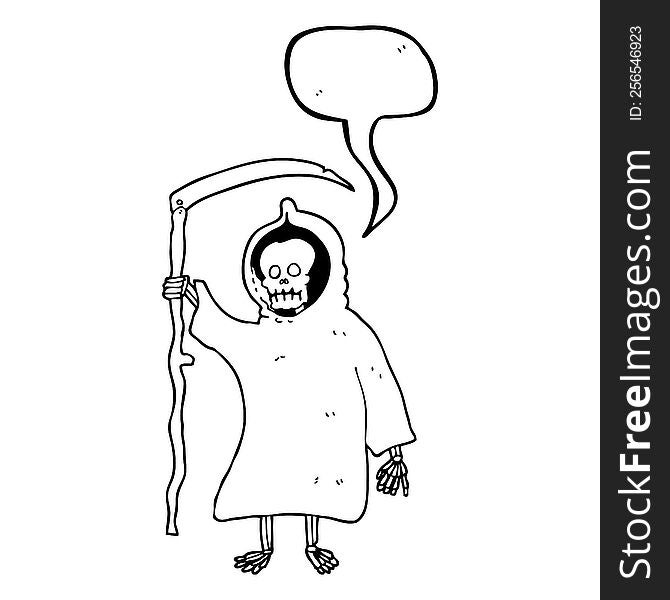freehand drawn speech bubble cartoon spooky death figure