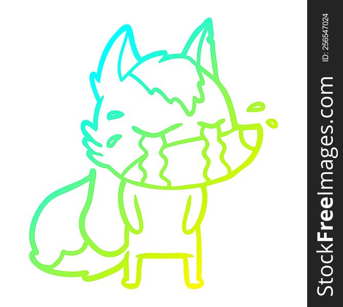 Cold Gradient Line Drawing Cartoon Crying Wolf