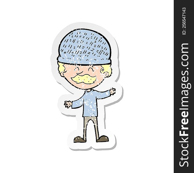 Retro Distressed Sticker Of A Cartoon Man Wearing Hat