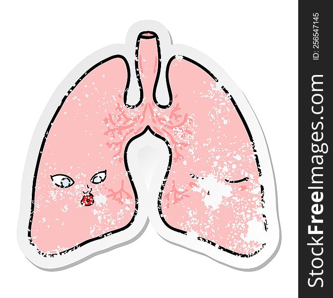 Distressed Sticker Of A Cartoon Lungs