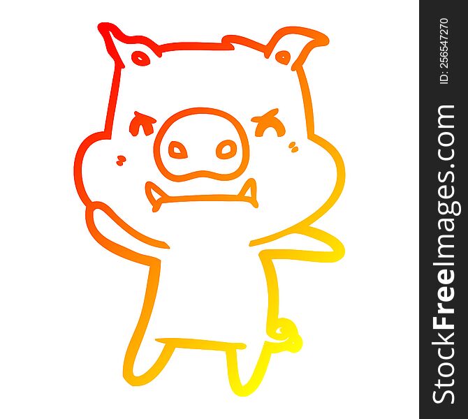 warm gradient line drawing of a angry cartoon pig