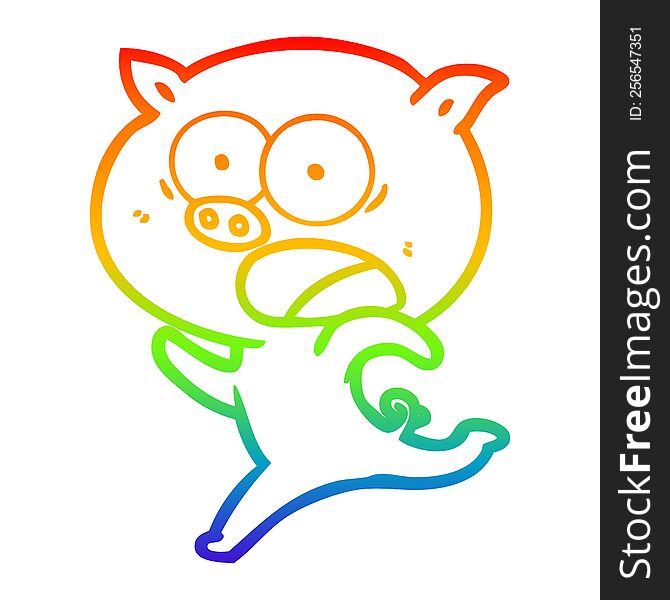 Rainbow Gradient Line Drawing Cartoon Pig Running