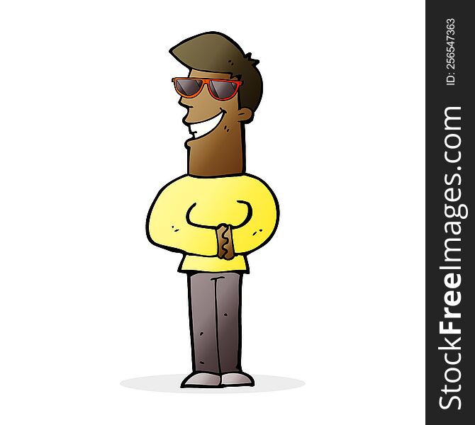 Cartoon Grinning Man Wearing Sunglasses