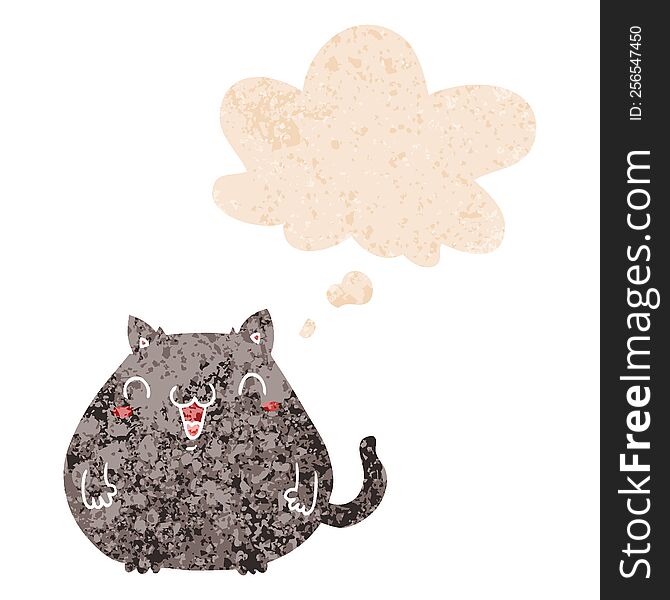 cartoon cat with thought bubble in grunge distressed retro textured style. cartoon cat with thought bubble in grunge distressed retro textured style