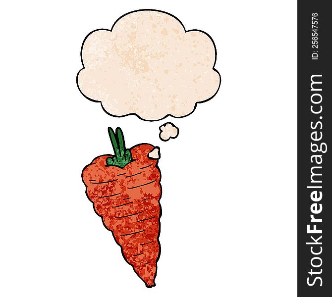 Cartoon Carrot And Thought Bubble In Grunge Texture Pattern Style