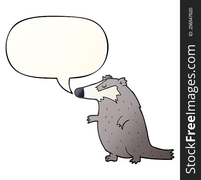 Cartoon Badger And Speech Bubble In Smooth Gradient Style