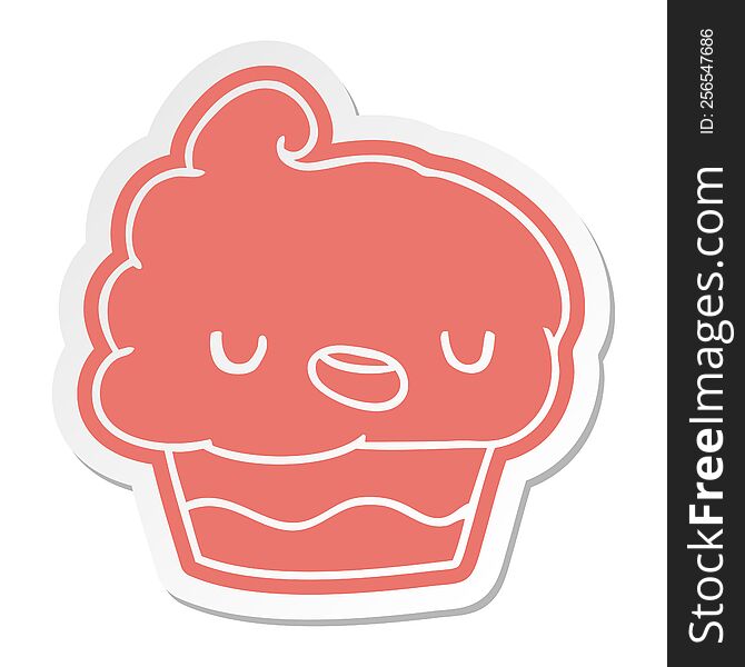 Cartoon Sticker Kawaii Of A Cute Cupcake