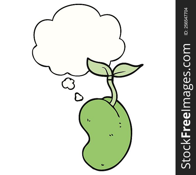 cartoon sprouting seed with thought bubble. cartoon sprouting seed with thought bubble