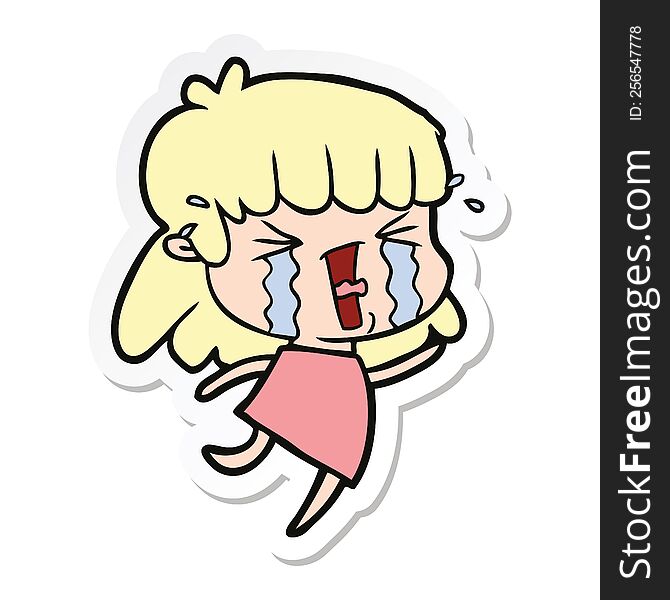 sticker of a cartoon woman in tears