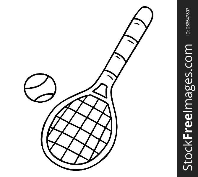 Line Drawing Doodle Tennis Racket And Ball