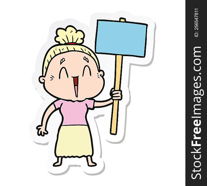 sticker of a cartoon happy old lady