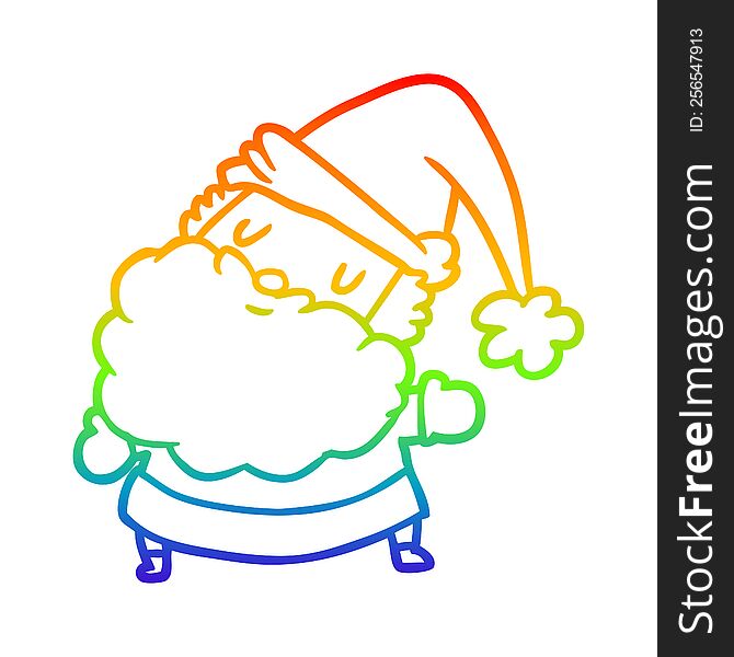 Rainbow Gradient Line Drawing Santa Claus