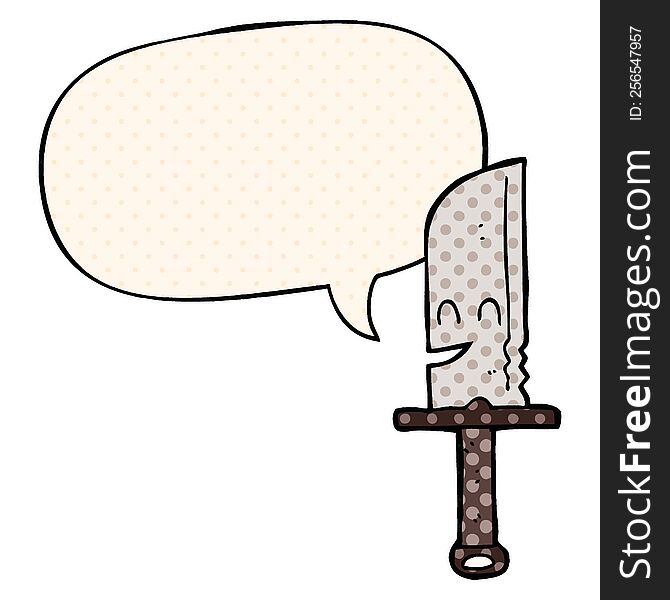 cartoon knife and speech bubble in comic book style