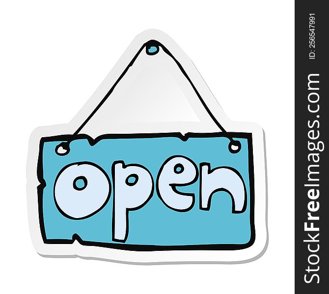 Sticker Of A Cartoon Open Shop Sign