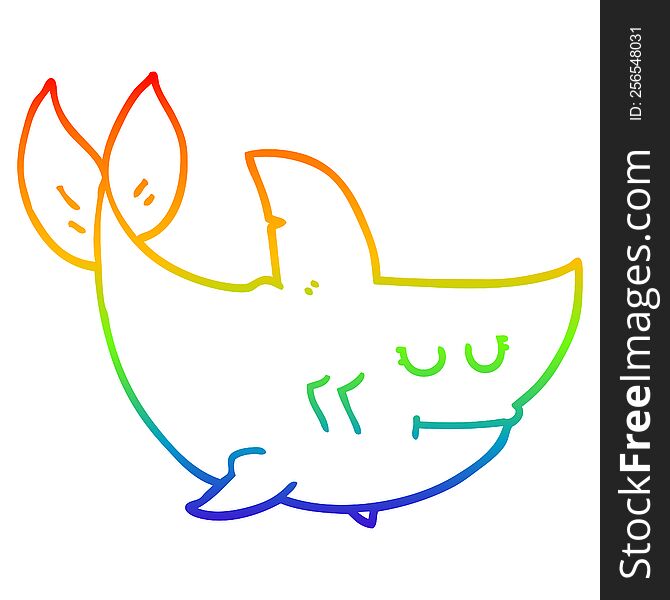 rainbow gradient line drawing of a cartoon shark