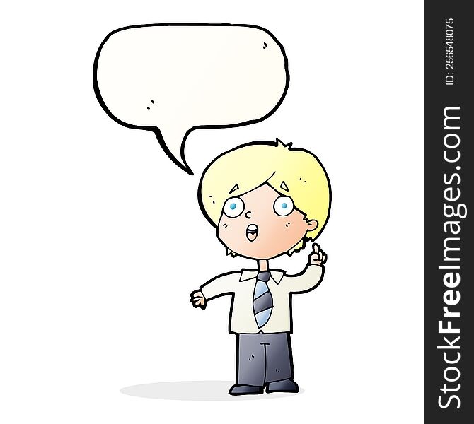 cartoon schoolboy answering question with speech bubble