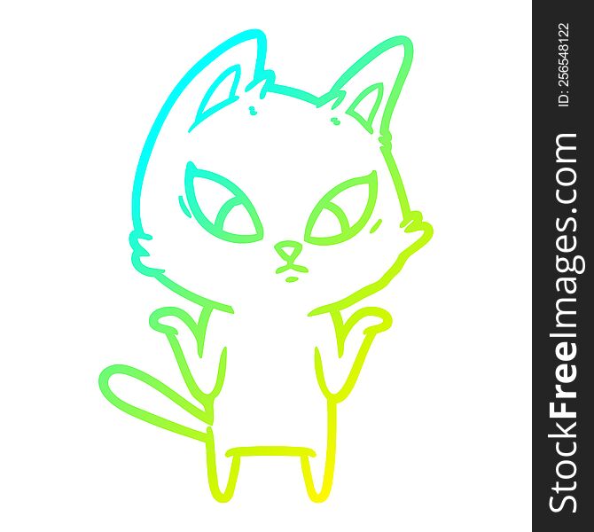 cold gradient line drawing of a confused cartoon cat shrugging shoulders