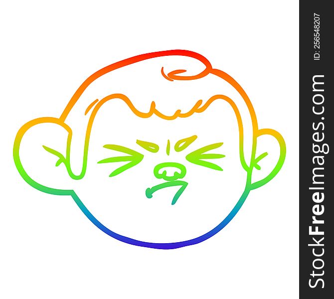 rainbow gradient line drawing of a cartoon monkey face