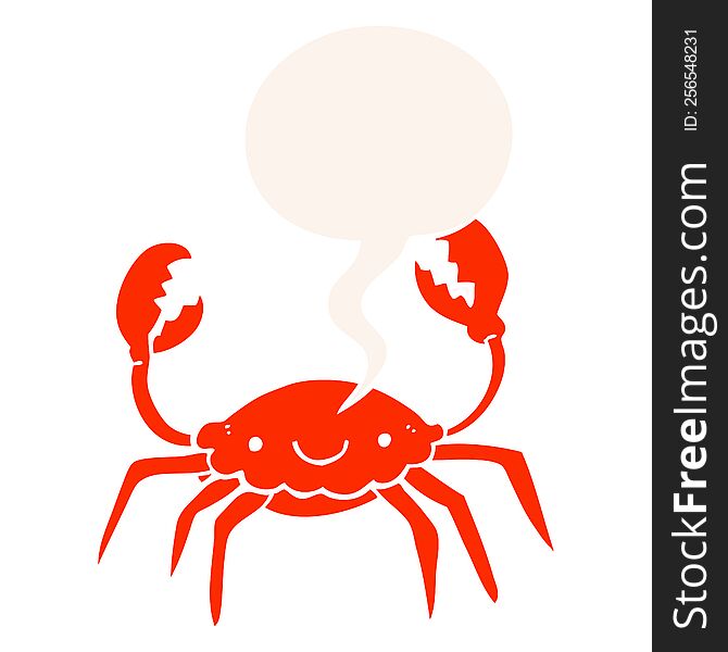 Cartoon Crab And Speech Bubble In Retro Style
