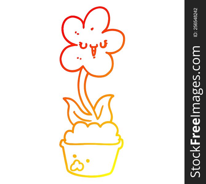warm gradient line drawing of a cute cartoon flower