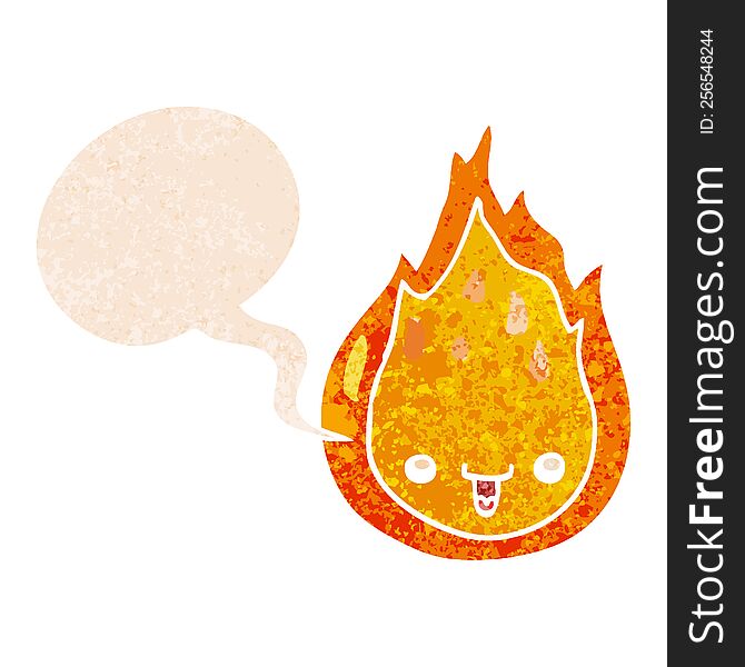 Cartoon Flame And Speech Bubble In Retro Textured Style