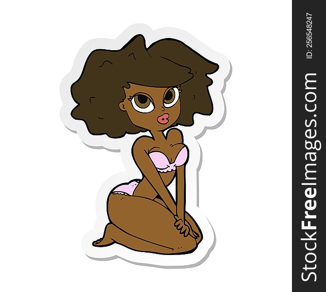 sticker of a cartoon woman wearing bikini