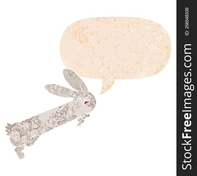 Funny Cartoon Rabbit And Speech Bubble In Retro Textured Style