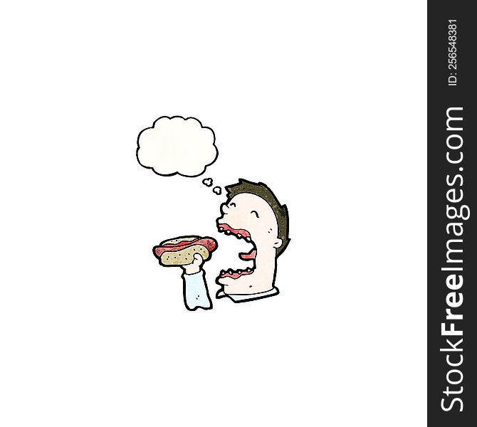 cartoon man eating hot dog