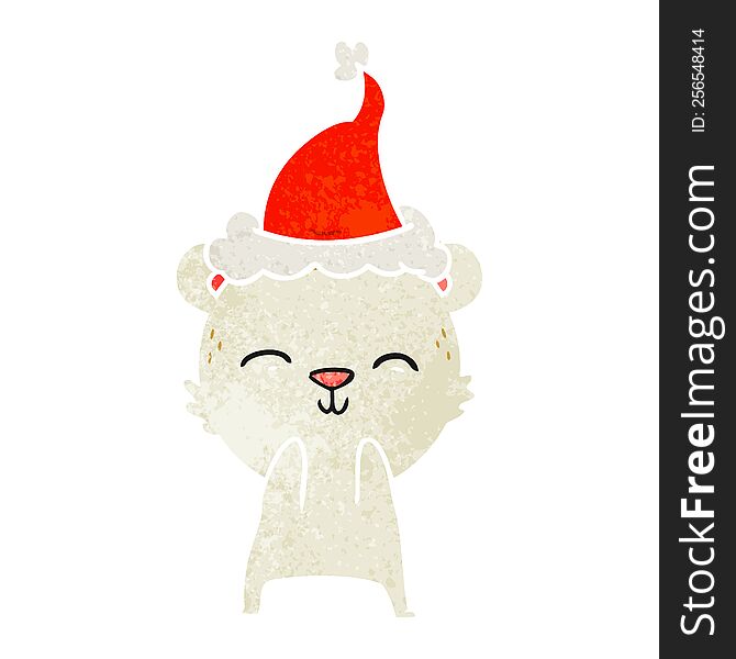Happy Retro Cartoon Of A Polar Bear Wearing Santa Hat