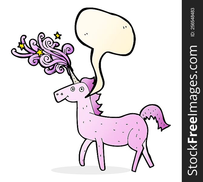 cartoon magical unicorn with speech bubble