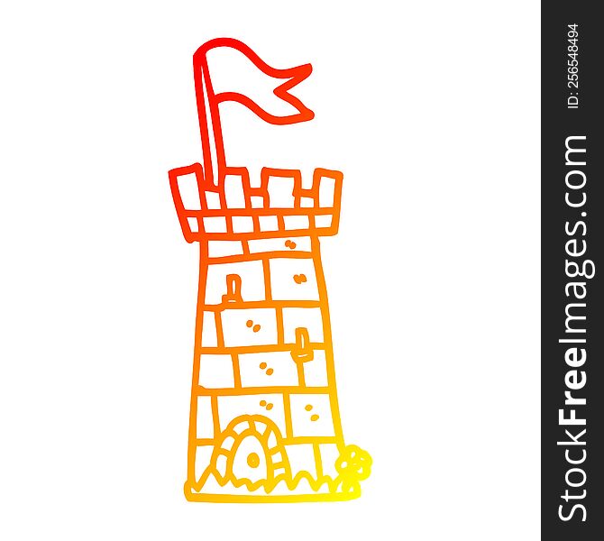 warm gradient line drawing of a cartoon castle tower