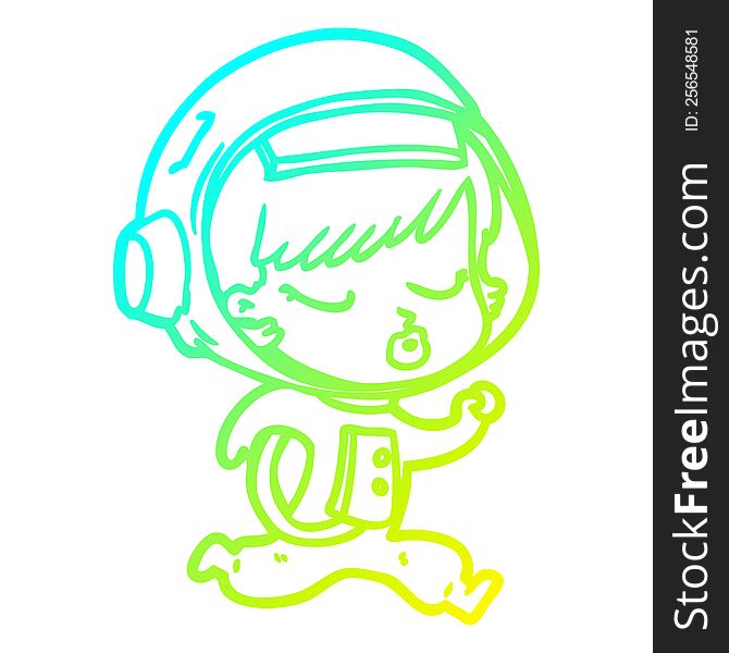 cold gradient line drawing of a cartoon pretty astronaut girl running