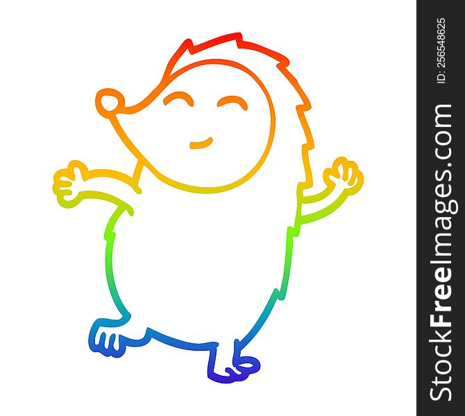 Rainbow Gradient Line Drawing Cartoon Happy Hedgehog