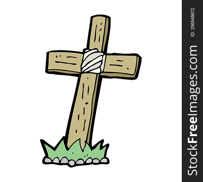 Cartoon Wooden Cross Grave