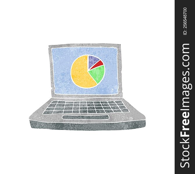 freehand retro cartoon laptop computer with pie chart