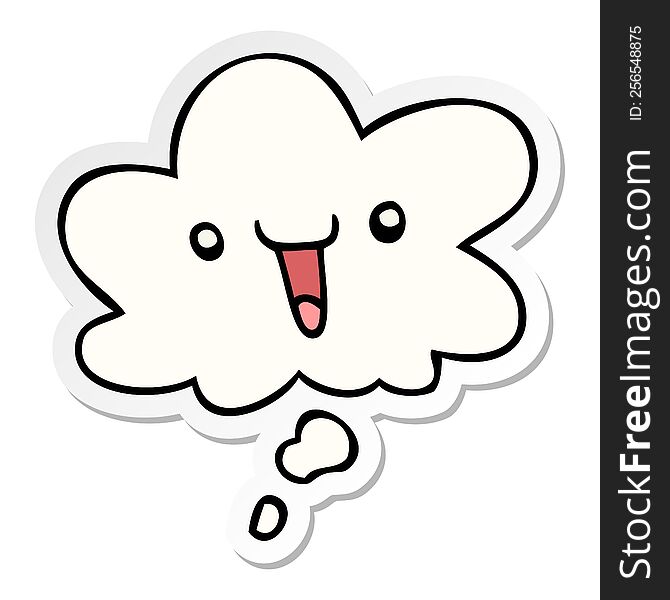 Cute Happy Cartoon Face And Thought Bubble As A Printed Sticker