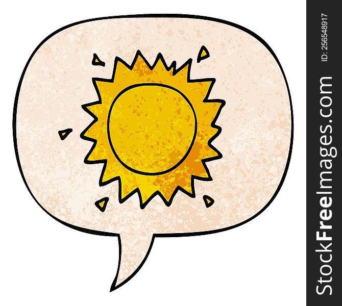 Cartoon Sun And Speech Bubble In Retro Texture Style
