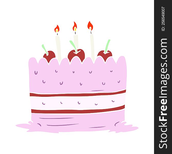 Flat Color Style Cartoon Birthday Cake
