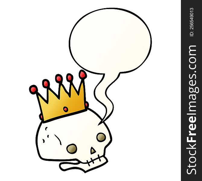 cartoon skull with crown with speech bubble in smooth gradient style. cartoon skull with crown with speech bubble in smooth gradient style