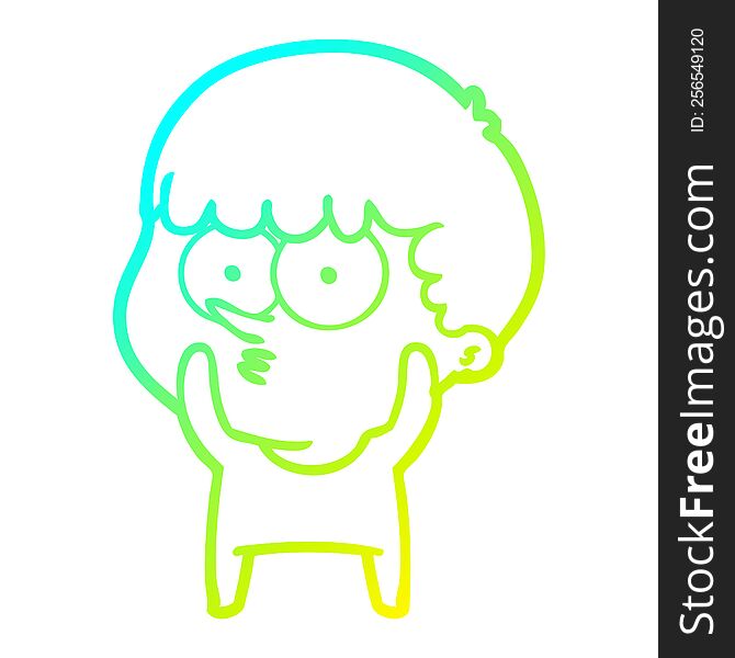 Cold Gradient Line Drawing Cartoon Curious Boy