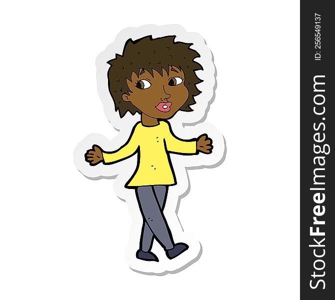 Sticker Of A Cartoon Woman With No Worries