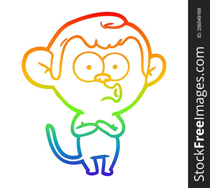 Rainbow Gradient Line Drawing Cartoon Hooting Monkey